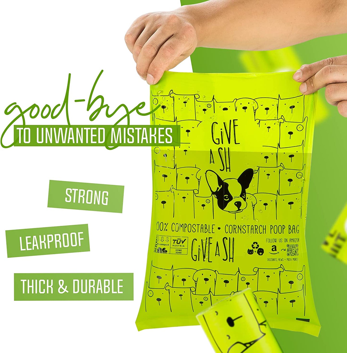 Certified Home Compostable Dog Poop Bags - 240 Pack (16 Rolls) - TUV OK HOME COMPOST Certified - Thick + Leakproof - 10% to Charity - Biodegradable Poop Bags for Dogs and Pet Waste - Doggie Supplies