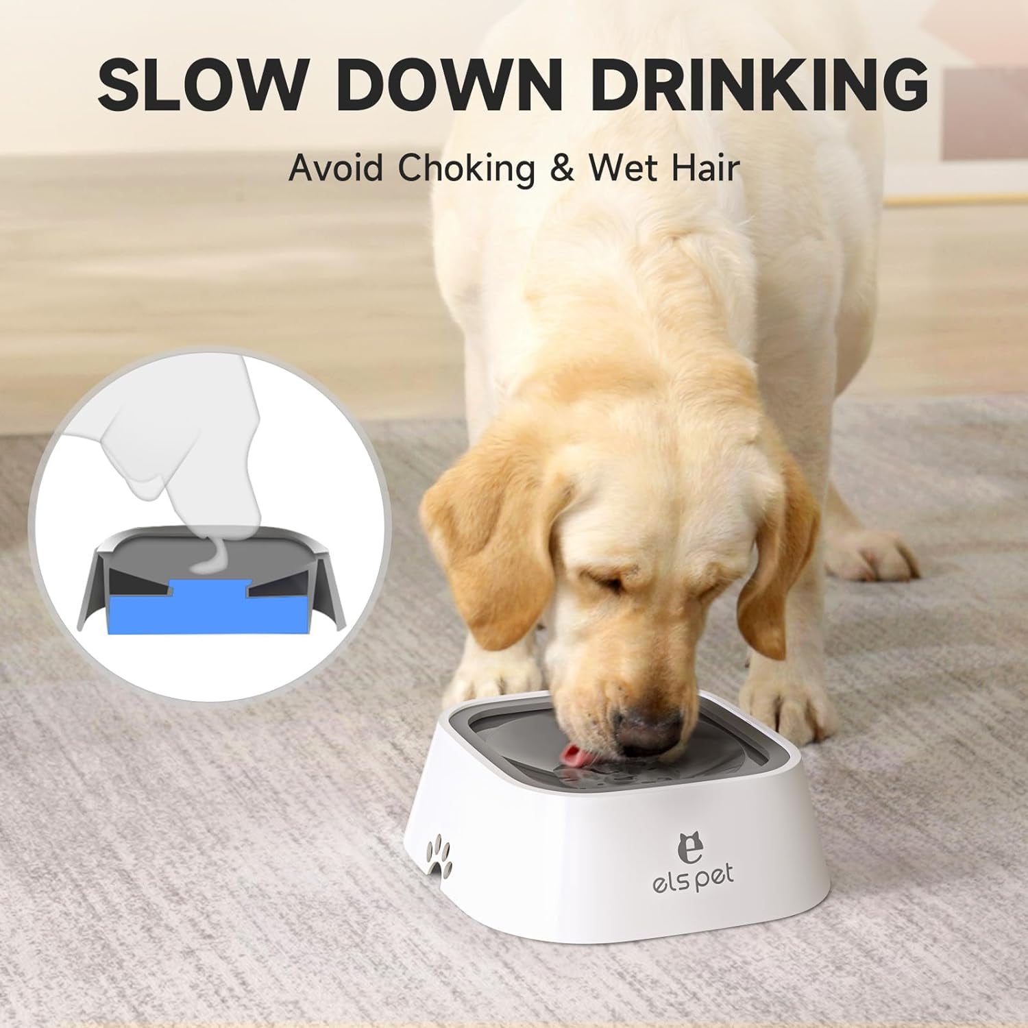 Travel Bowl, No Spill, No Drip Slow Water Feeder/Dispenser for Dogs, Cats, 35Oz/1L (Grey)