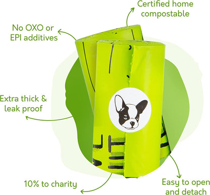 Certified Home Compostable Dog Poop Bags - 240 Pack (16 Rolls) - TUV OK HOME COMPOST Certified - Thick + Leakproof - 10% to Charity - Biodegradable Poop Bags for Dogs and Pet Waste - Doggie Supplies