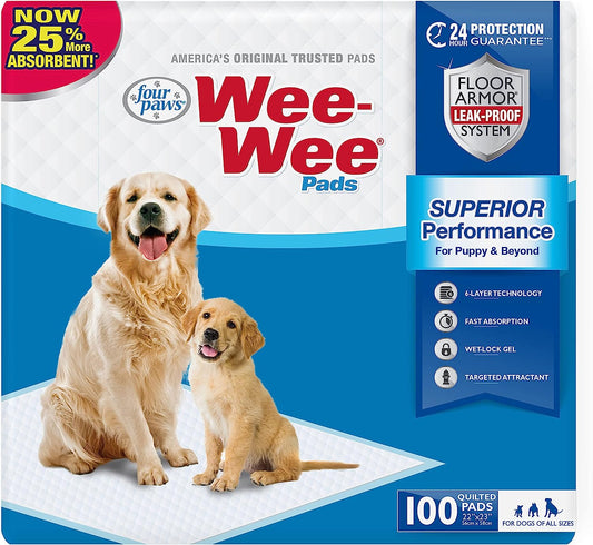 Wee-Wee Absorbent Pads for Dogs, 100 Count, Original (Puppy): 22.5" X 23"